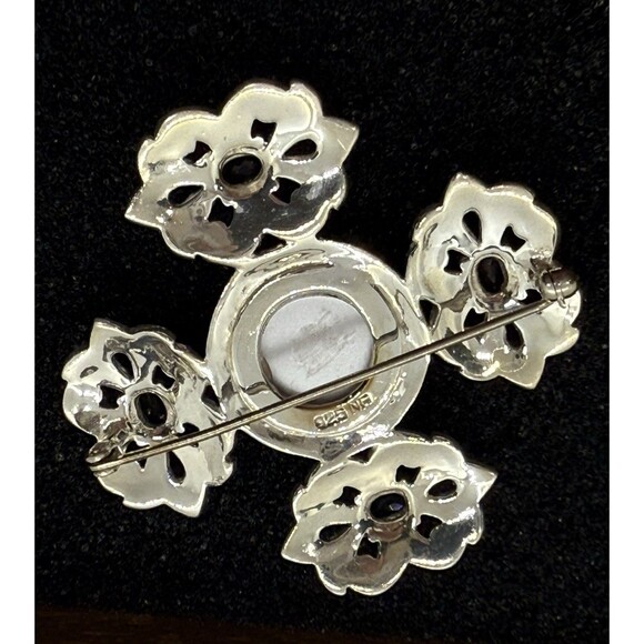 Sterling Silver Sparkling Amethyst & Marcasite Brooch Pin Cross Or Four-Lobed - Picture 8 of 11